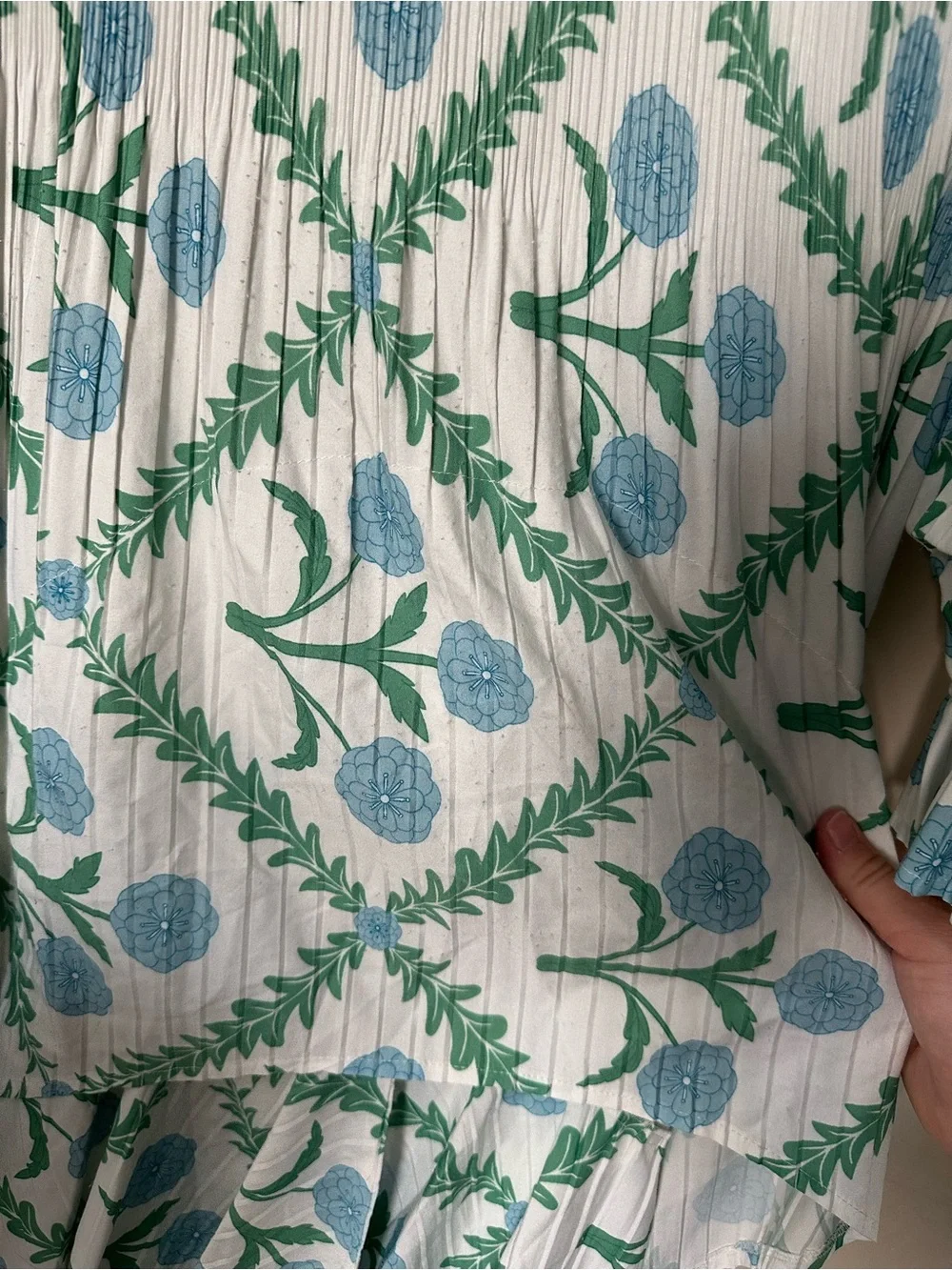 Oh So Modest White Floral Midi Dress with Blue & Green Print - Picture 2 of 4